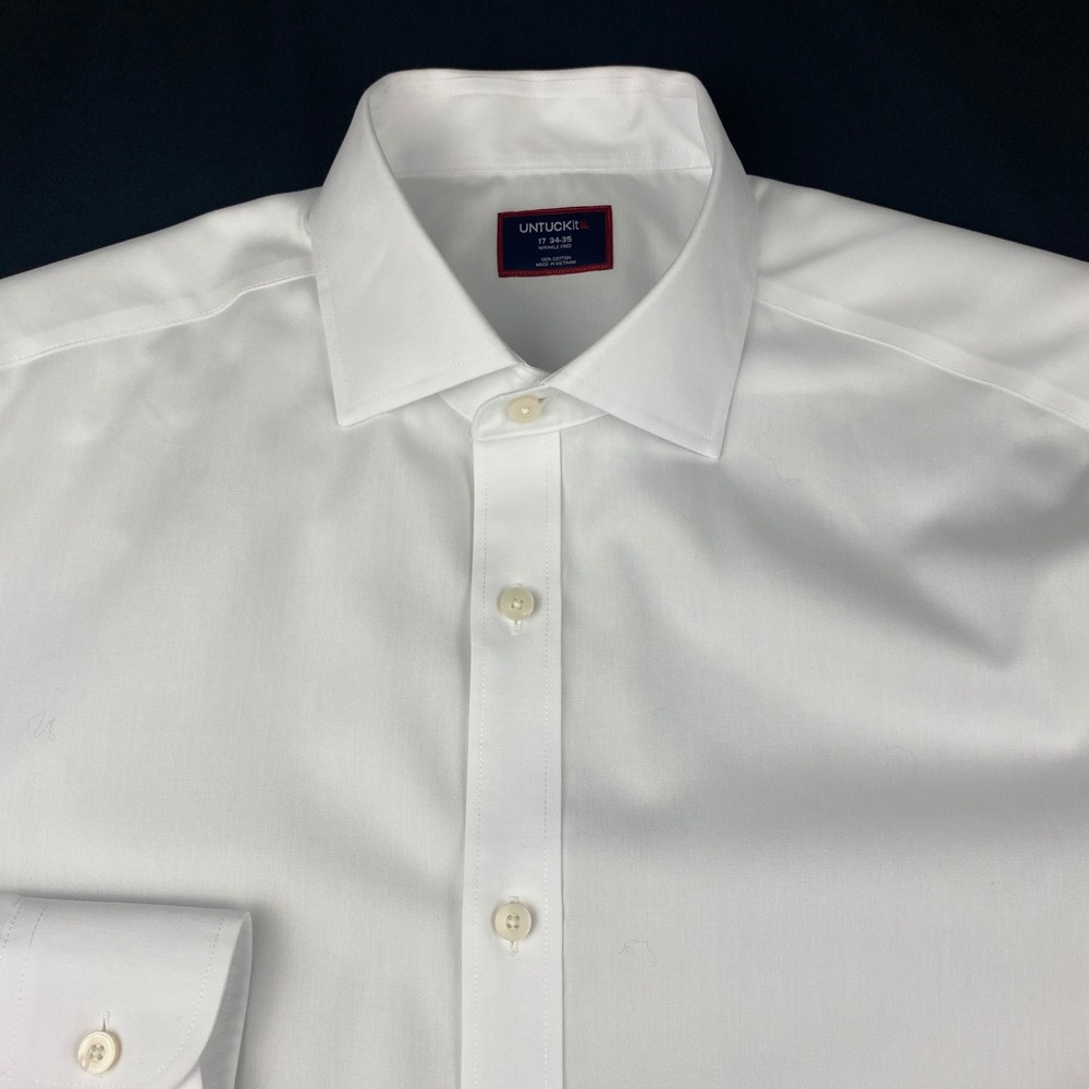 UNTUCKit Spencer White Dress Shirt Mens 17 34-35 Wrinkle Free Cotton Regular Fit